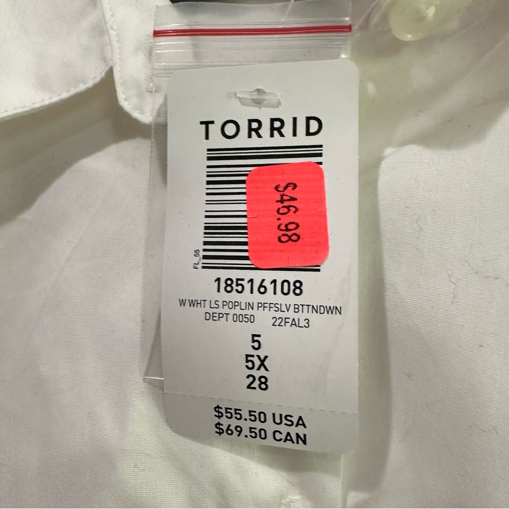 Torrid Poplin Puff Sleeve Button Down Top - Picture 4 of 7
